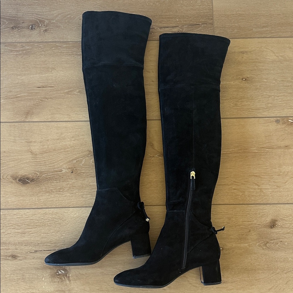 Tory Burch Laila Black Over-the-Knee Stretch Suede Boots